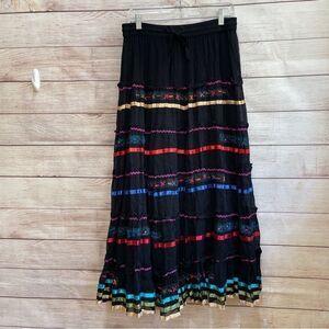 ANU BY NATURAL BOHO EMBROIDERED MAXI SKIRT IN BLACK
